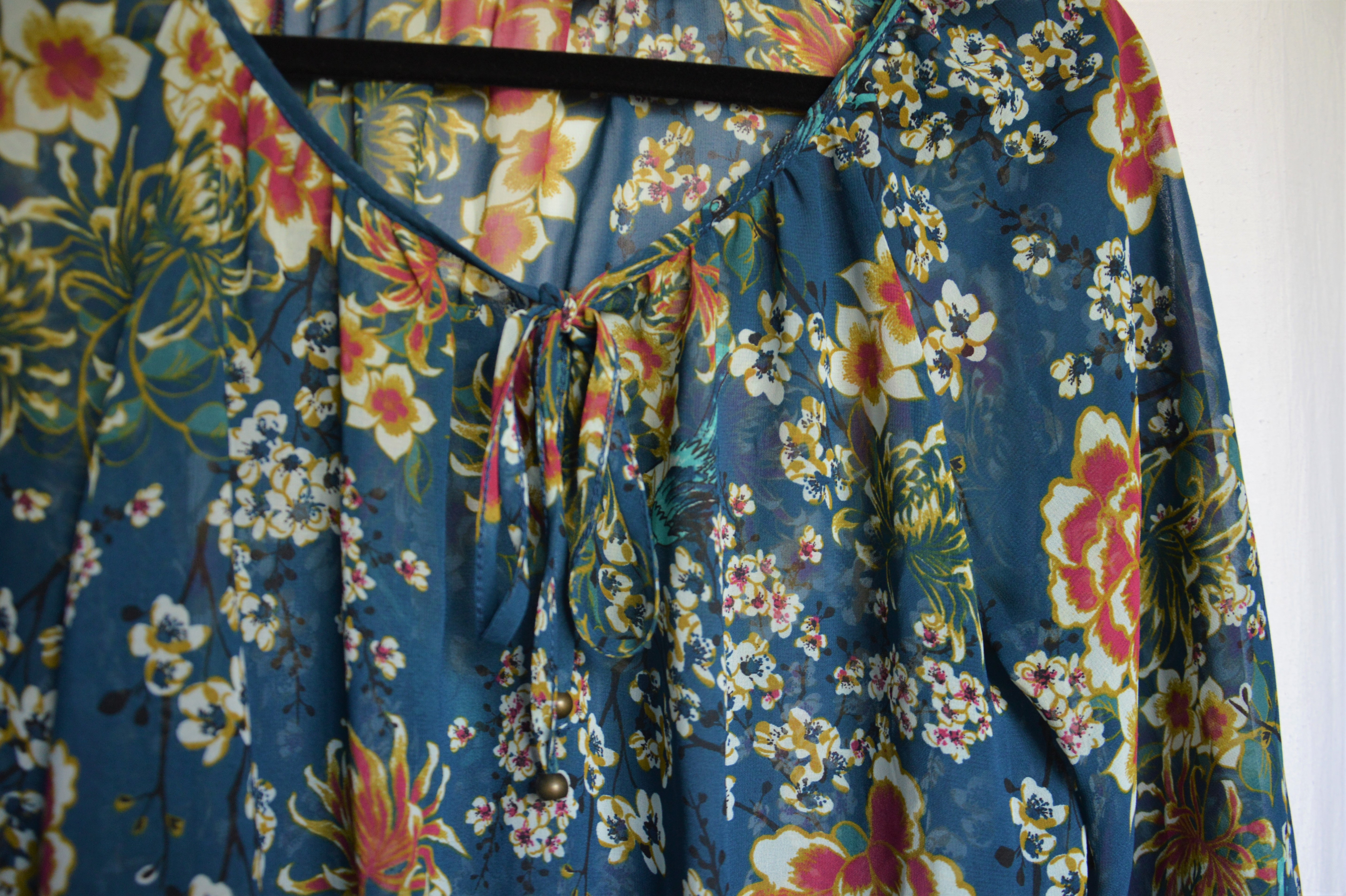 flowered teal blouse - detail1