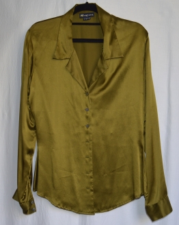 olive green silk shirt - 1