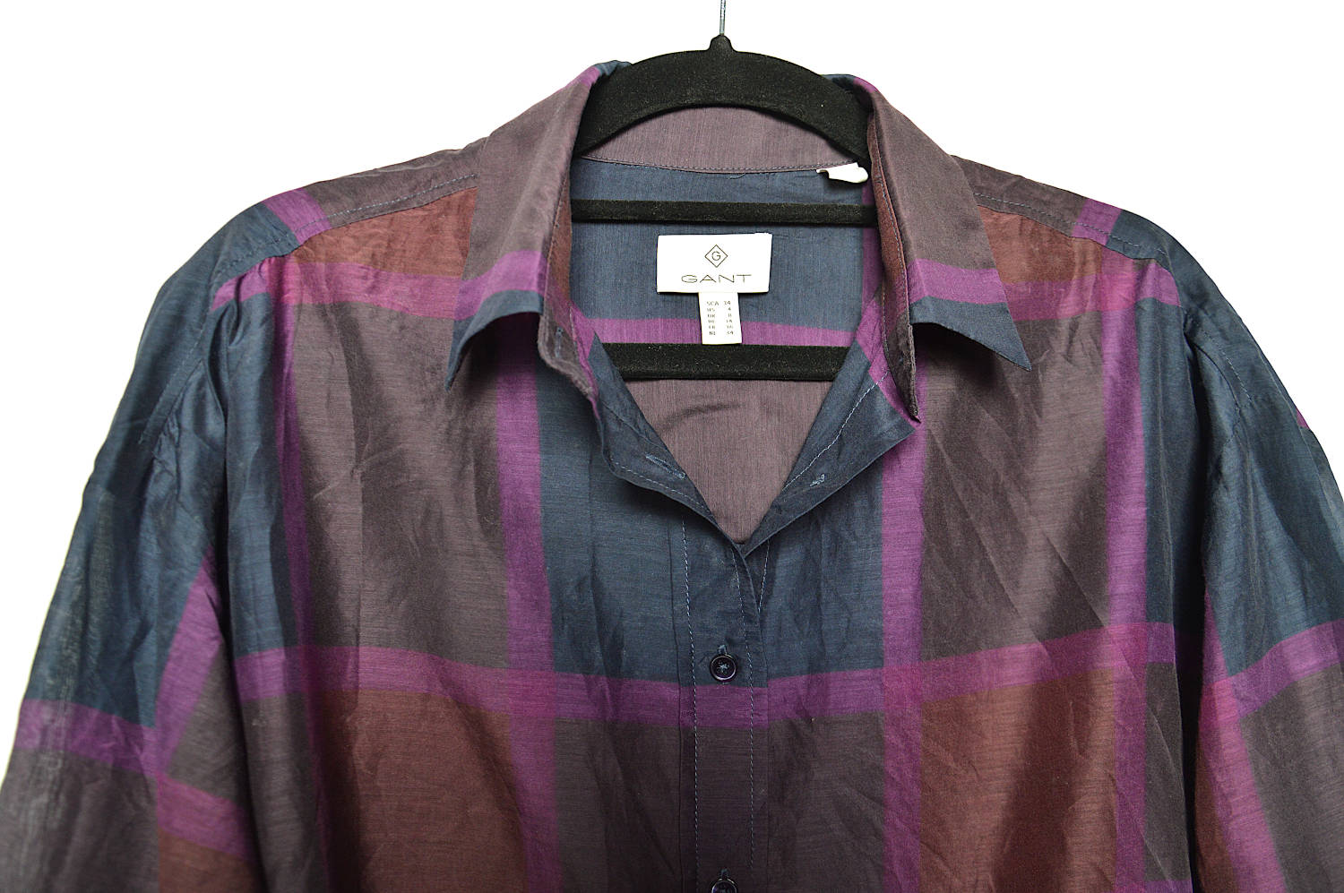 purple checked blouse - detail